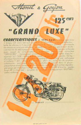 Couverture de MONET GOYON VELOMOTEUR GRAND LUXE TYPE S6VL 125 CM3 PROSPECTUS