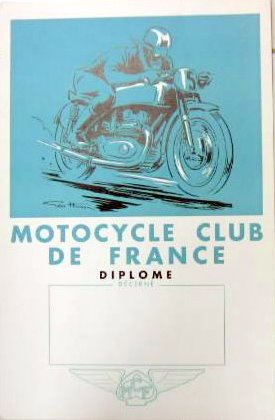 Couverture de 1950 ENVIRON DIPLOME ORIGINAL ET VIERGE  DU MCF MOTO CLUB DE FRANCE DESSIN DE GEO HAM