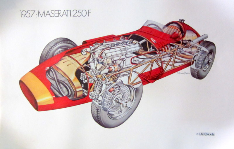 Couverture de 1957 MASERATI 250 F BELLE LITHO SUR BEAU PAPIER DE L'AUTOMOBILE DES ANNEES 70 DESSIN DE SERGE BELLU