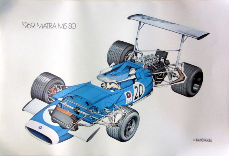 Couverture de MATRA MS 80 F1 BELLE LITHO SUR BEAU PAPIER DE L'AUTOMOBILE DES ANNEES 70 DESSIN DE SERGE BELLU