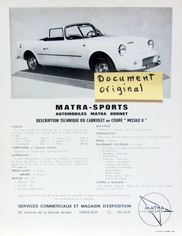 Couverture de MATRA SPORT MISSILE II PROSPECTUS