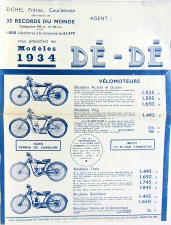 Couverture de 1934 MOTO DE-DE LA GAMME A COURBEVOIE PROSPECTUS
