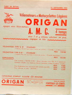 Couverture de 1951 ORIGAN MOTEUR AMC CATALOGUE SANS ILLUSTRATION