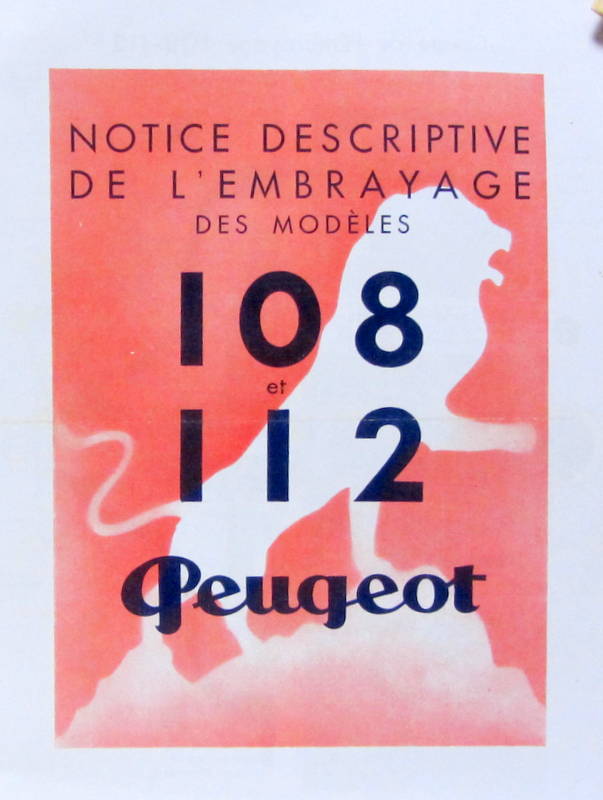 Couverture de MOTO PEUGEOT P 108 P 112 NOTICE DESCRIPTIVE DE L'EMBRAYAGE