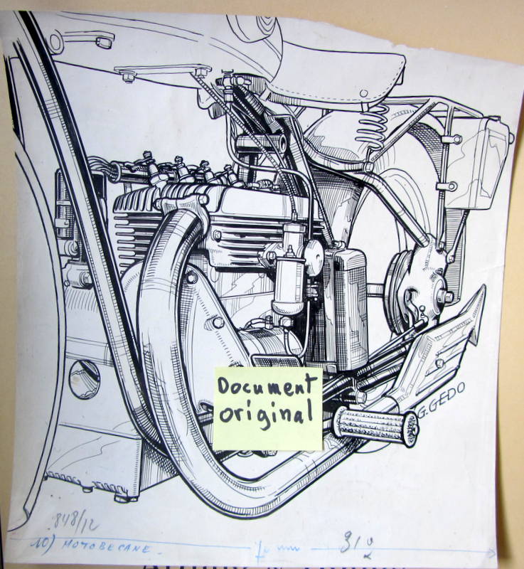 Couverture de MOTOBECANE 4 CYLINDRES DESSIN ORIGINAL DE G.GEDO A L'ENCRE DE CHINE