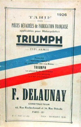 Couverture de 1926 TRIUMPH TYPE ARMEE  
CATALOGUE DE PIECES DETACHEES