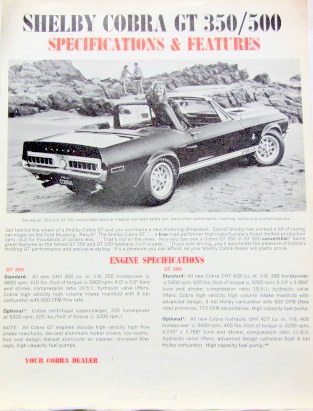 Couverture de 1967-8 FORD MUSTANG SHELBY COBRA GT 350/500 PROSPECTUS EN ANGLAIS