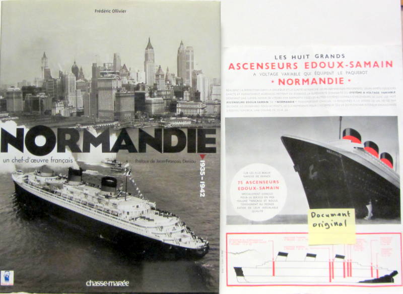 Couverture de NORMANDIE VOYAGE INAUGURAL LE HAVRE - NEW YORK - PROSPECTUS DES ASCENSEURS DU NORMANDIE