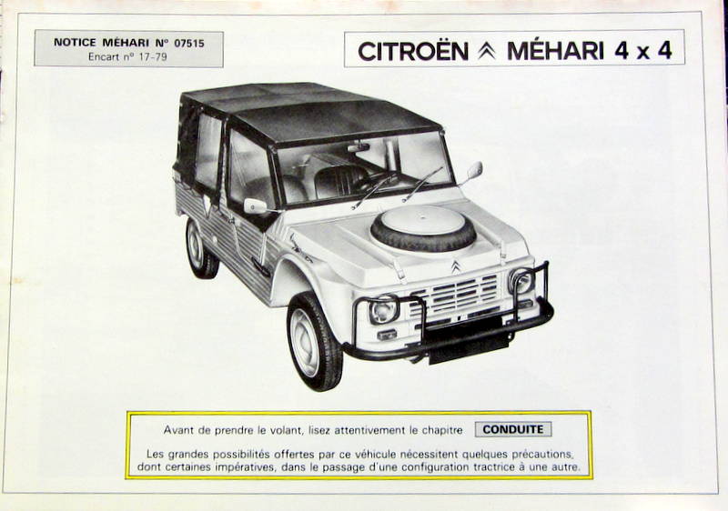 Couverture de CITROEN MEHARI 4X4 NOTICE ORIGINALE N° 07515