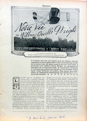 Couverture de NOTRE VIE PAR WILBUR ET ORVILLE WRIGHT ATICLE DE REVUE DE 1909