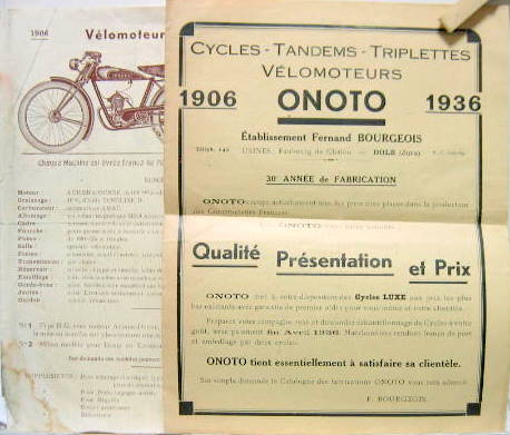 Couverture de 1936 ONOTO VELO TANDEM TRIPLETTE VELOMOTEUR 100 CM3 1935 100 CM3 ET TANDEM  (DOLE )