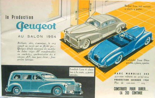 Couverture de 1954 PEUGEOT  203 AVEC LE PALMARES DEPUIS LE SALON  1953