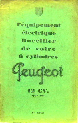 Couverture de PEUGEOT 183 12 CV EQUIPEMENT ELECTRIQUE DUCELLIER