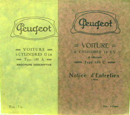 Couverture de PEUGEOT 183A ET 183C 6 CYLINDRES 12 CV LIVRET D'ENTRETIEN AU CHOIX