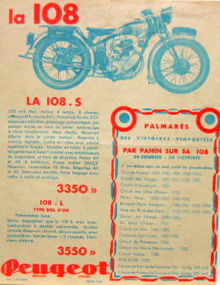 Couverture de 1933-10 PEUGEOT MOTO 108 +S+L 250 CM3 CATALOGUE