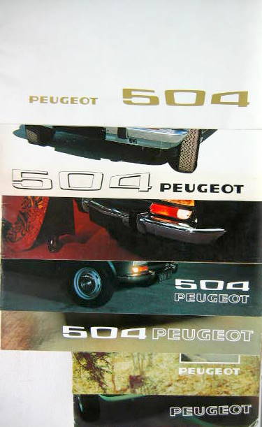 Couverture de 1969-1975 PEUGEOT 504 CATALOGUES PUBLICITAIRES AU CHOIX