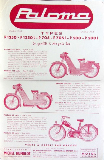 Couverture de 1954 PALOMA P1250 P1250L P705 P705L P500 P500L PROSPECTUS