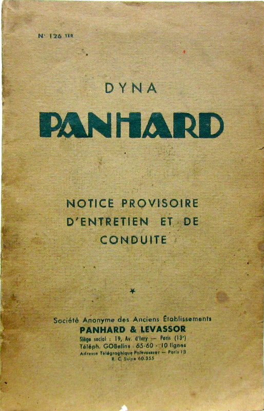 Couverture de PANHARD X 1950 LIVRET D'ENTRETIEN PROVISOIRE