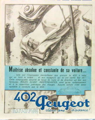 Couverture de PEUGEOT 402 DECOUPAGE DE REVUE D'EPOQUE