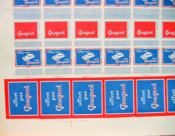 Couverture de PEUGEOT 402 GRANDE PLANCHE PUBLICITAIRE ORIGINALE POUR DECORER DES BOITES D'ALLUMETTES OFFERTES PAR PEUGEOT