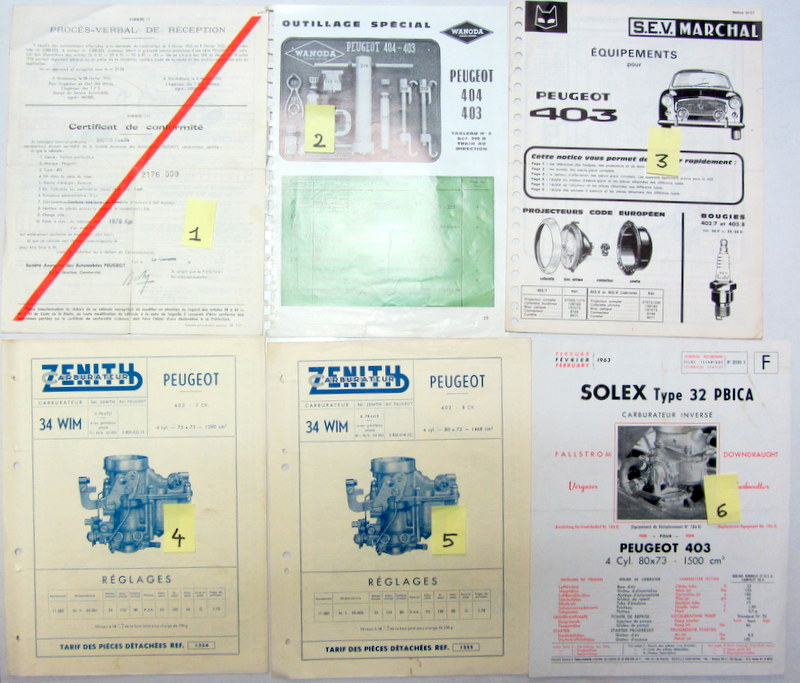 Couverture de PEUGEOT 403 FICHE DES MINES OUTILLAGE CARBURATEUR ZENITH SOLEX