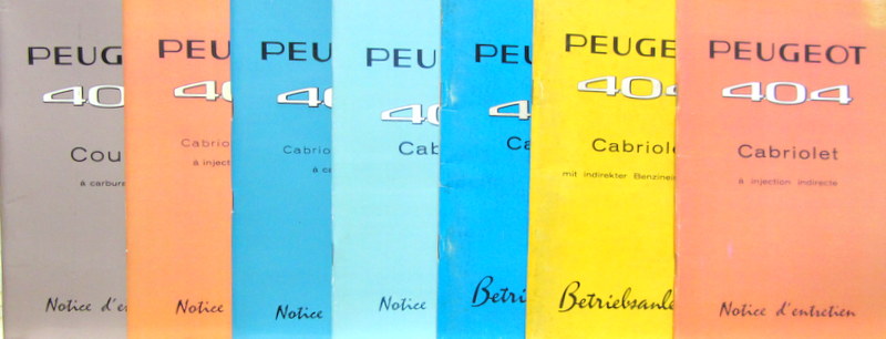 Couverture de 1962 A 1968 PEUGEOT 404 CABRIOLET ET COUPE LIVRET D'ENTRETIEN