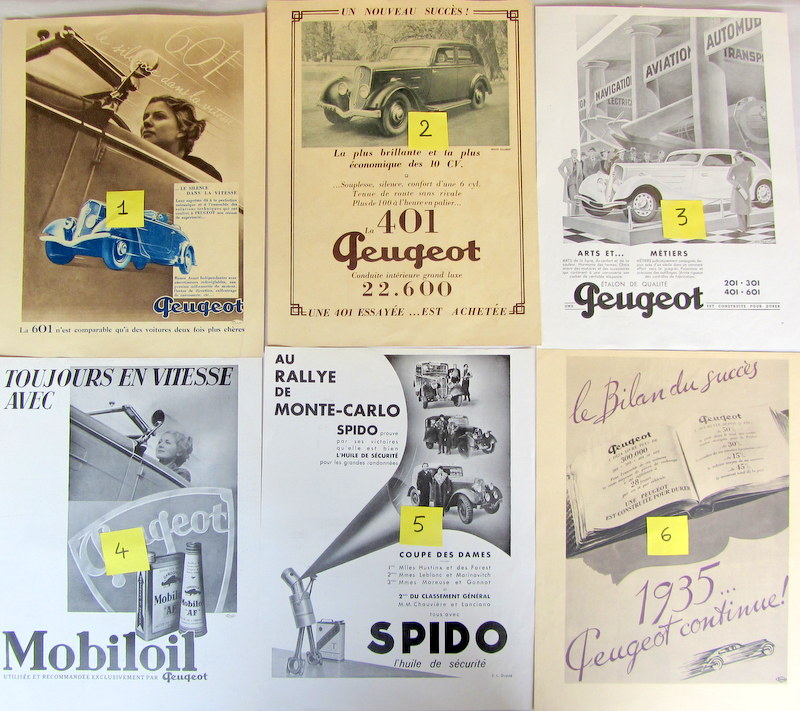 Couverture de PEUGEOT 401-601 PUBLICITE DECOUPEE DANS LES REVUE D'EPOQUE