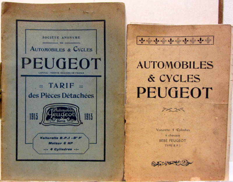 Couverture de 1913 PEUGEOT BEBE CATALOGUE DE PIECES DETACHEES BP1 B3 P1 6 HP - BP1 LIVRET D'ENTRETIEN