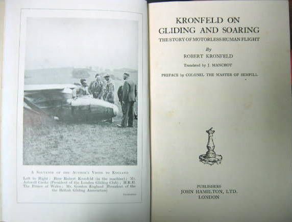 Couverture de KRONFELD ON GLIDING AND SOARING - THE STORY OF MOTORLESS HUMAN FLIGHT