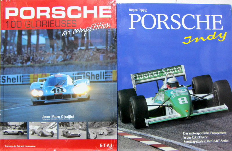 Couverture de PORSCHE 100 GLORIEUSES EN COMPETITION EN FRANCAIS - PORSCHE INDY  EN ANGLAIS ET ALLEMAND
