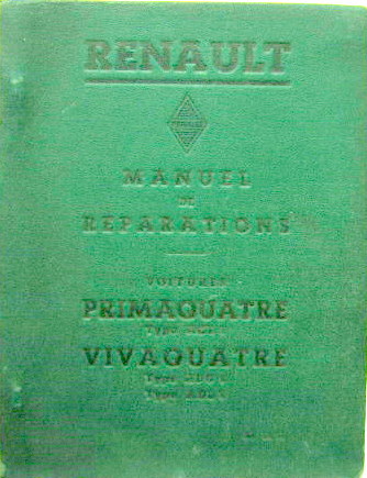 Couverture de 1936-11 RENAULT PRIMAQUATRE ACL1 VIVAQUATRE ADG1 ADL1 MANUEL DE REPARATION MR13