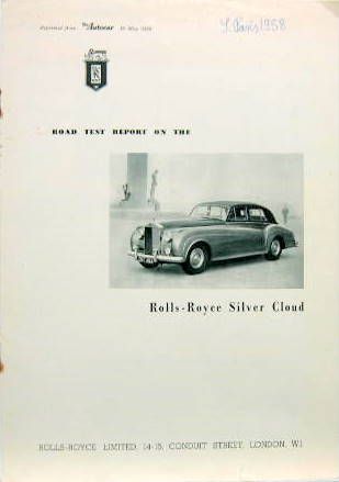 Couverture de 1958 ROLLS ROYCE SILVER CLOUD TEST