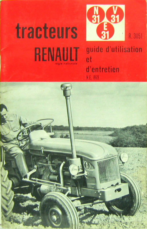 Couverture de TRACTEUR RENAULT N31 V31 E31 R 3051 LIVRET D'ENTRETIEN NE 869