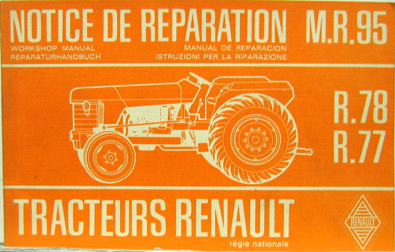Couverture de TRACTEUR RENAULT R78 ET R77 A MOTEUR DIESEL AKD1105V ET 591 LIVRET D'ENTRETIEN MULTILANGUE