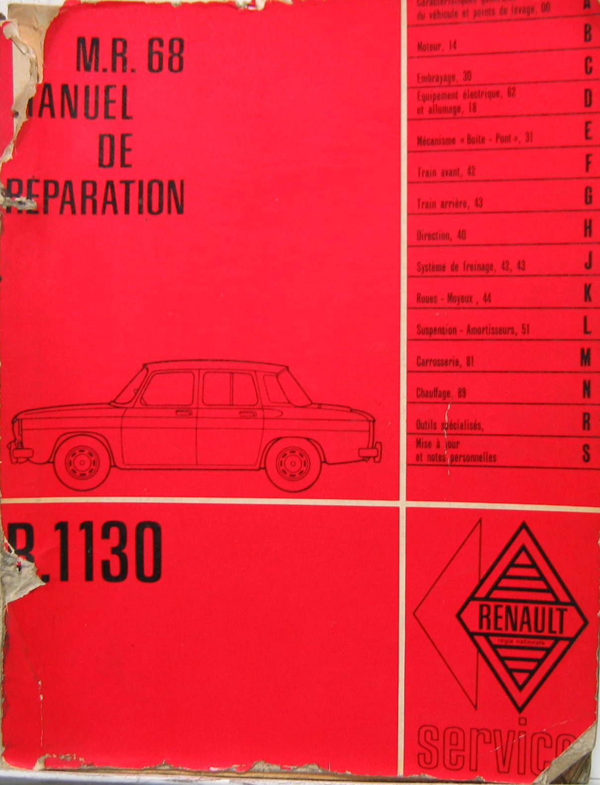 Couverture de 1962 R8  R1130 MANUEL DE REPARATION   MR68