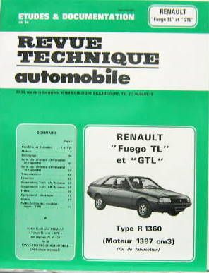 Couverture de RENAULT FUEGO TOUS MODELES REVUE TECHNIQUE RTA
