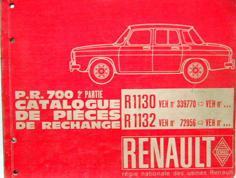 Couverture de 1964 R8   R1130 1132   CATALOGUE DE PIECES DETACHEES  PR 700 2 eme PARTIE