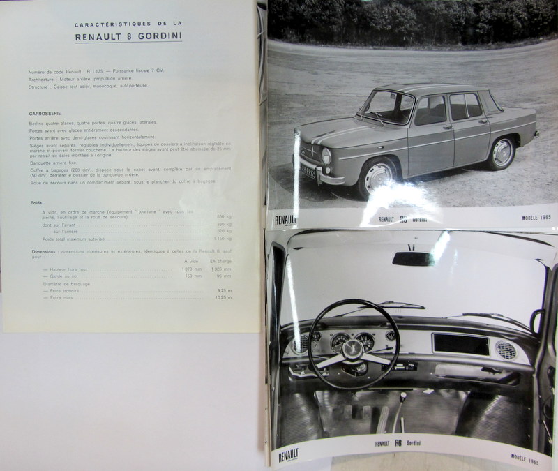 Couverture de 1965 RENAULT 8 GORDINI DOSSIER DE PRESSE