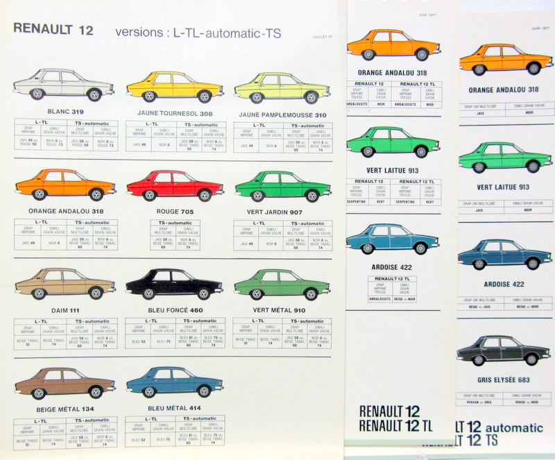 Couverture de RENAULT 12 BERLINE PLANCHES DE COLORIS ET GARNITURES AU CHOIX