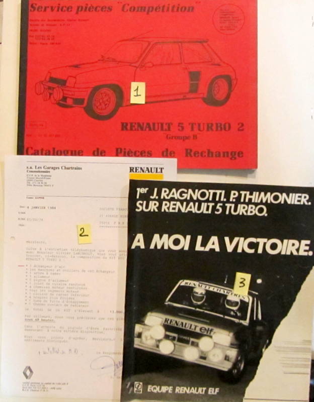 Couverture de RENAULT 5 TURBO 2 GROUPE B CATALOGUE DE PIECES - LETTRE SUR LE KIT 200 CV - COUPURE DE PRESSE