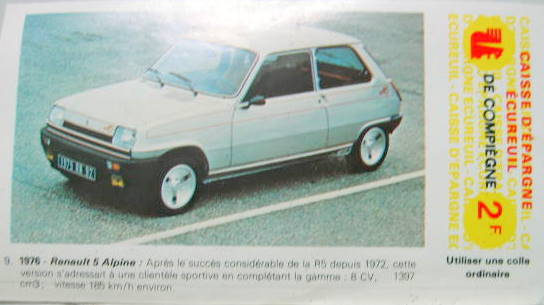 Couverture de 1976 RENAULT 5 ALPINE VIGNETTE DE LA CAISSE D'EPARGNE ECUREUIL