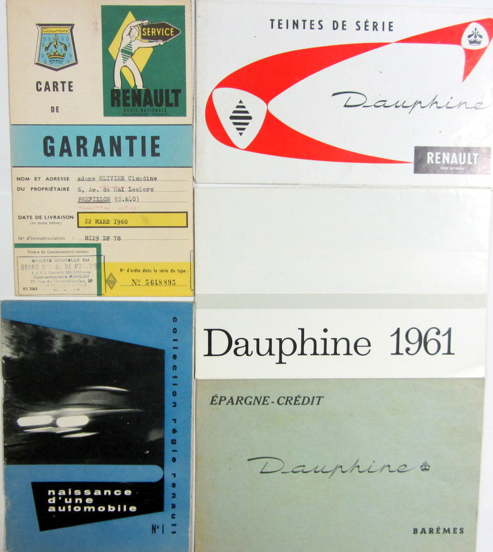 Couverture de RENAULT DAUPHINE CARTE DE GARANTIE - TEINTIER 1958-1961 - NAISSANCE D'UNE AUTOMOBILE - BAREME DE CREDIT