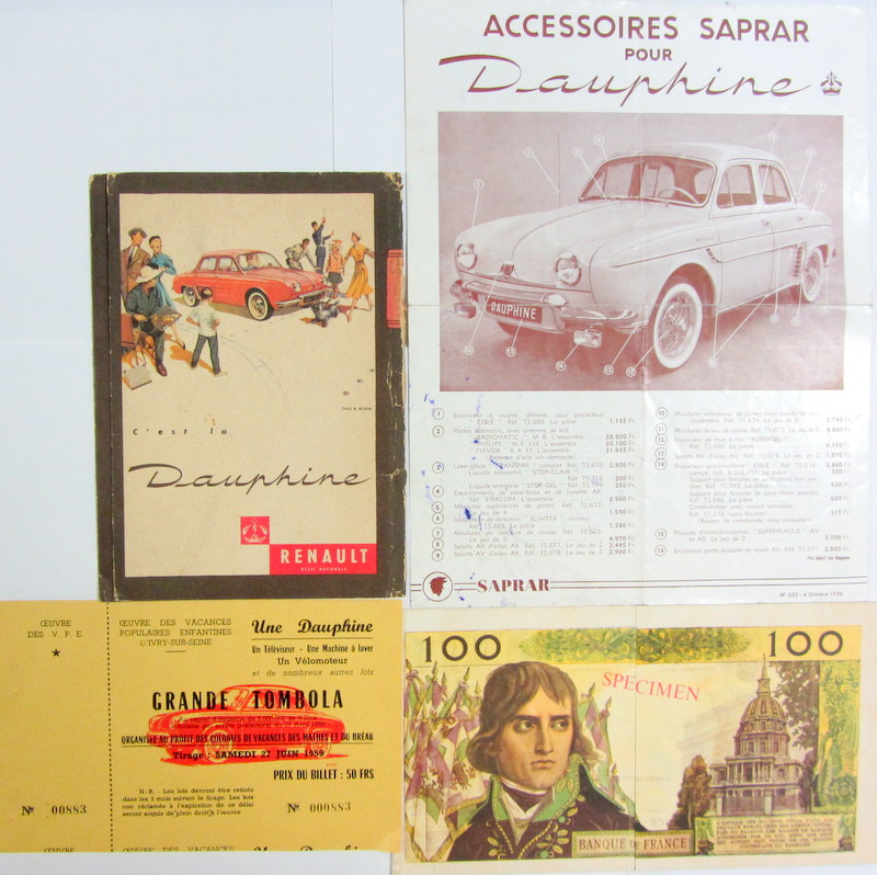 Couverture de RENAULT DAUPHINE SAPRAR 1956 - COUVERTURE DE LIVRE - TOMBOLA - EPARGNE LIBRE RENAULT