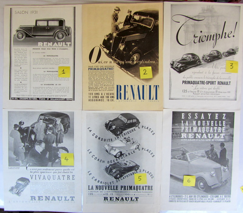 Couverture de RENAULT PRIMAQUATRE PUBLICITE DECOUPEE DANS LES REVUES D'EPOQUE