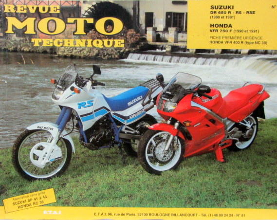 Couverture de 81 RMT SUZUKI DR 650 R-RS-RSE 1990 ET 1991 - HONDA VFR 750 F 1990 A 1991 - FICHE PREMIERE URGENCE HONDA VFR 400 R TYPE NC30