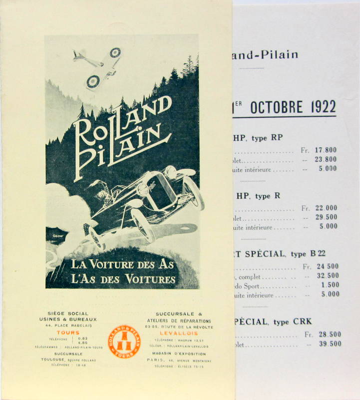Couverture de 1922 ROLLAND PILAIN CATALOGUE AVEC TARIF