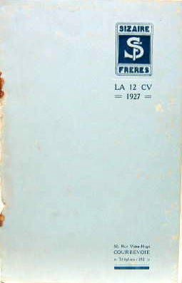 Couverture de 1927 SIZAIRE FRERES LA 12 CV