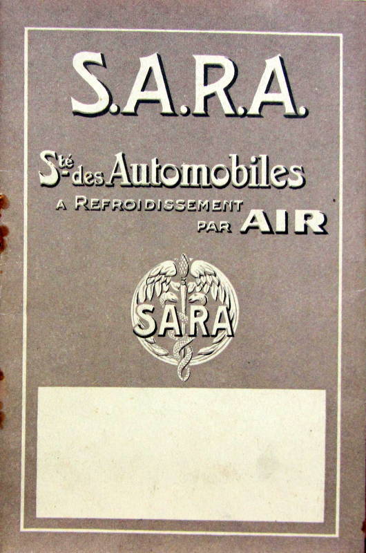 Couverture de SARA SOCIETE DES AUTOMOBILES A REFROIDISSEMENT A AIR A COURBEVOIE CATALOGUE