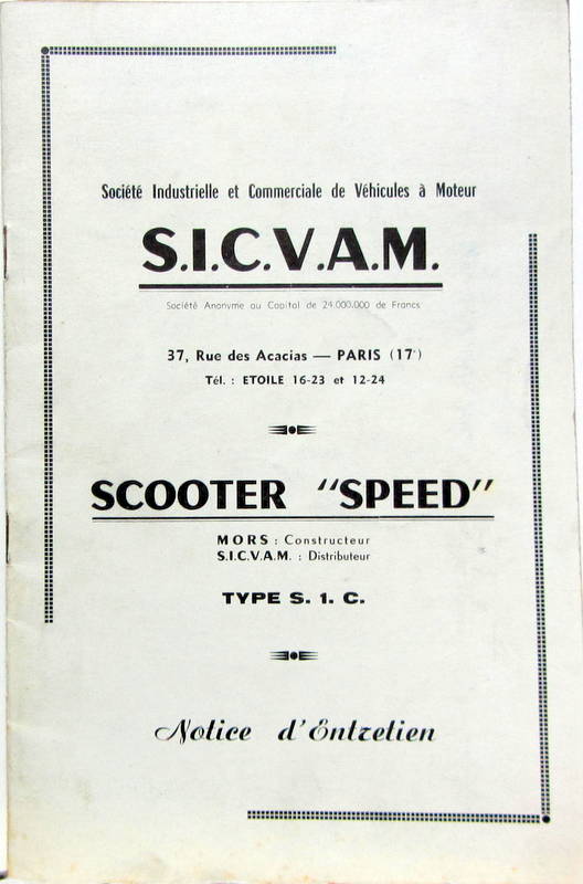 Couverture de SPEED SCOOTER LEGER MORS SICVAM  LIVRET D'ENTRETIEN