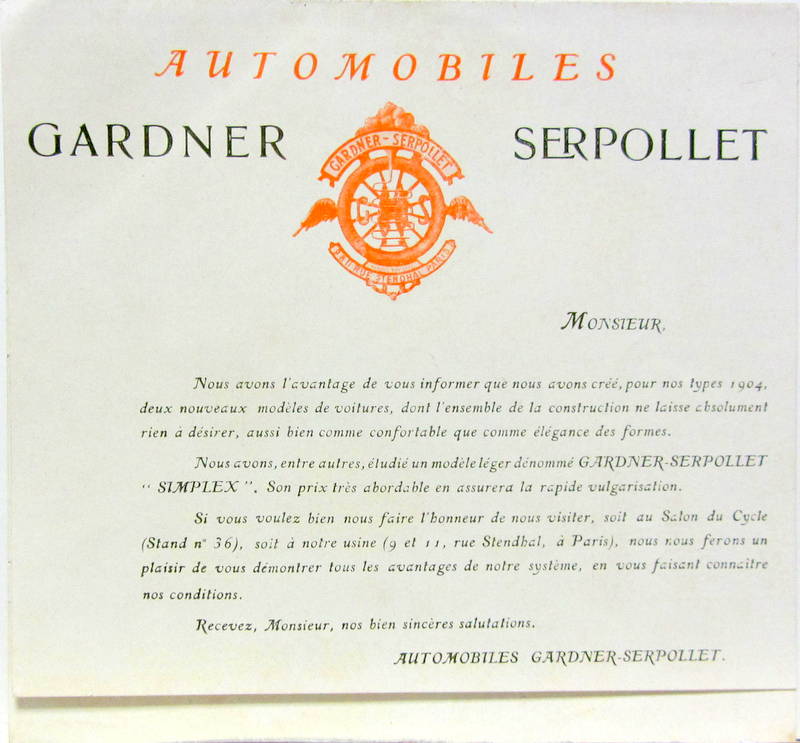 Couverture de 1904 GARDNER SERPOLLET SIMPLEX 9-15-40-OMNIBUS DEPLIANT